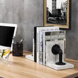 Industrial Pipe & Whitewashed Wood Bookends