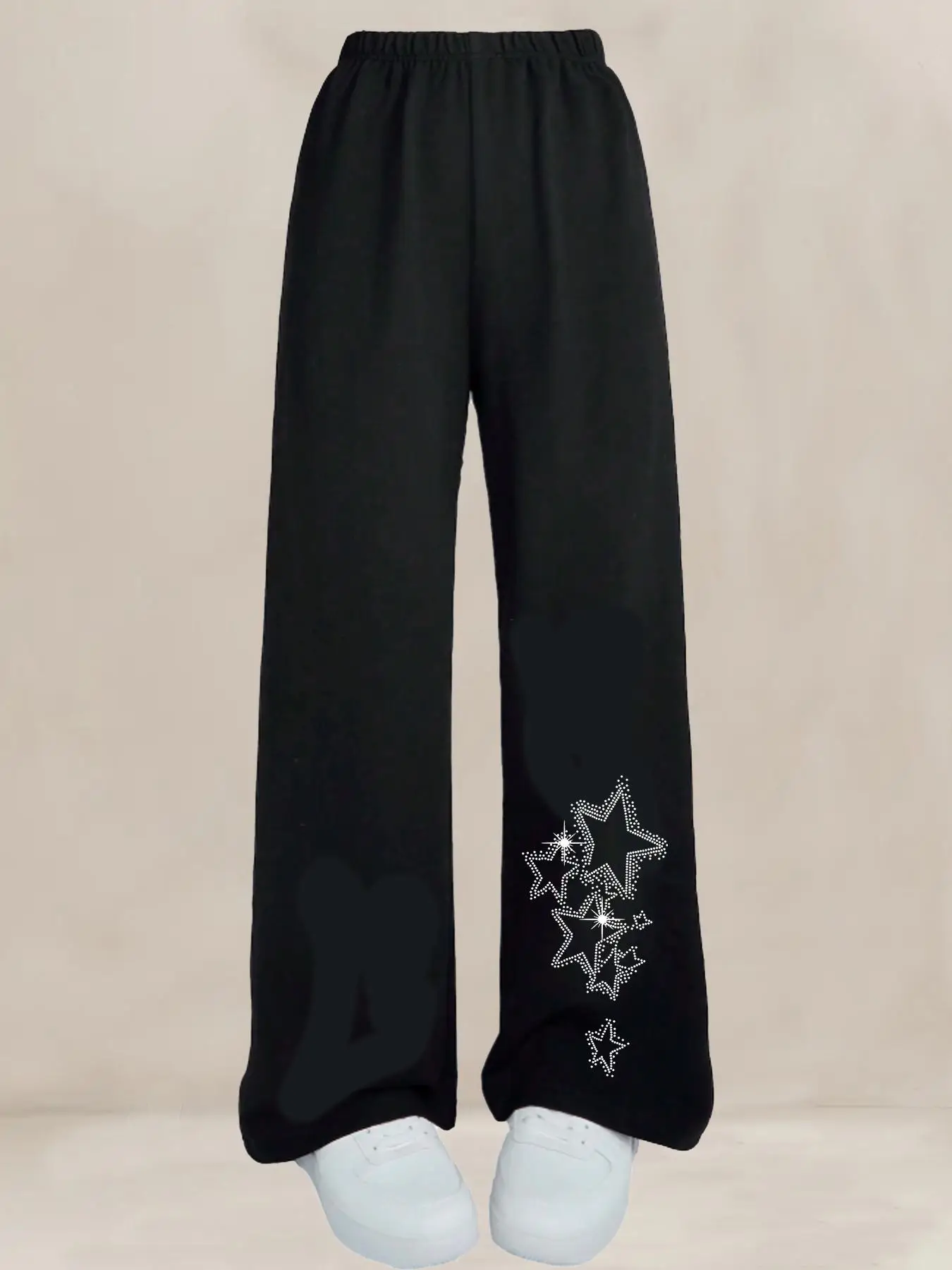 Girl's Star Pattern Elastic Waist Wide Leg Pants, Casual Comfy Pocket Trousers for Fall & Winter, Kids Bottoms for Daily Wear