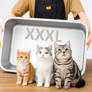 Zarler 28" XXXL Large Stainless Steel Litter Box for Big Cats with Lids or without Lids Non-Stick Odor-Free Multi-Cat Toilet Pet Products with Filter Pedal & Durable Scoop - Litterbox