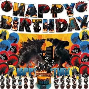 Godzilla vs. Kong themed birthday decorations, party supplies, banners, balloons, and sets