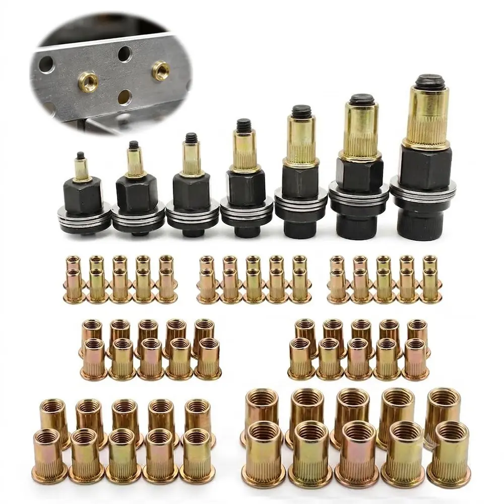 Carbon Steel Rivet Nut Tool Set M3-M12, 7 Mandrels and 70 Rivet Nuts  for Repair, Fabrication and Metal Fastening Projects
