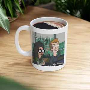 Twilight x Bobs Burgers Mug | 15 oz. Ceramic Mug | White Coffee Mug Styled Stock Photo | Winter Mug Mockup | Fall Mug | Gift For Men and Women