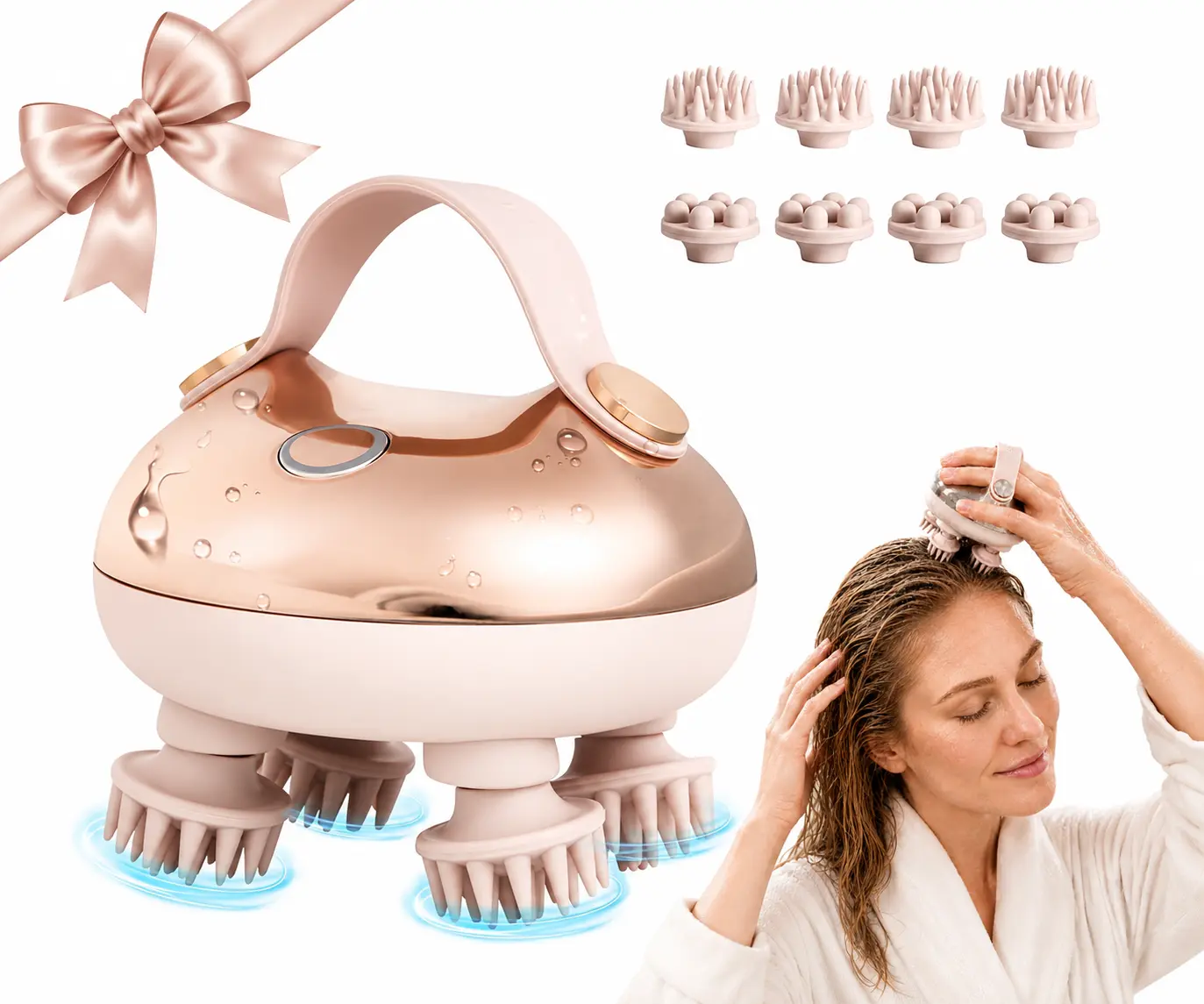 Electric Head Massager, Portable Self-care Scalp Spa Device, Rechargeable Waterproof Scalp Massager with 8 Removable Massage Claws for Head Relax & Stress Relief