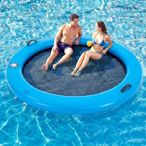 Round Inflatable Floating Dock, Sunchill Float Ring, Hammock Tanning Pool with Woven Fabric, Manual Pump for 1-2 Min Quick Inflate/Deflate, Fits 2-8, Ideal for Lakes, Pools, Oceans