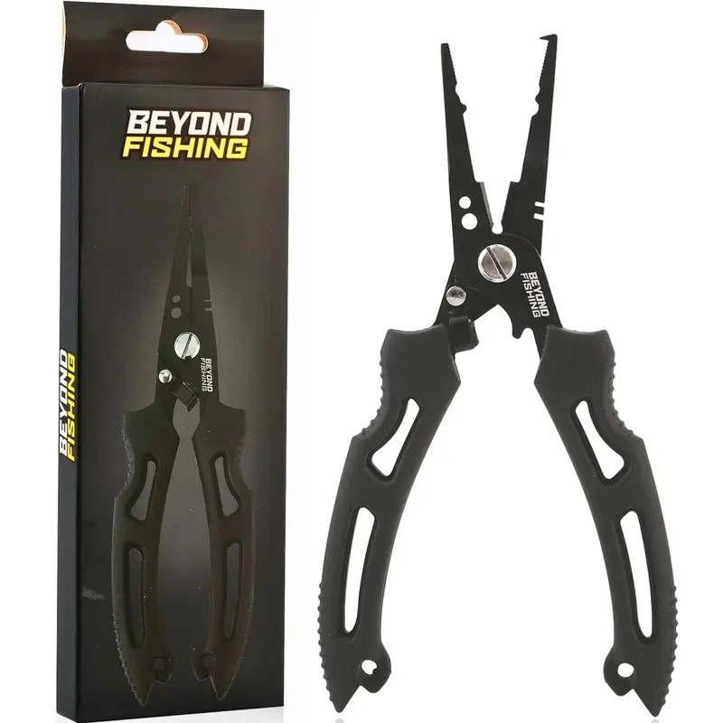 Beyond Braid QuickRig 7in Fishing Tackle Pliers - Multifunction Stainless Steel Split Ring Tool with Line Cutter, Crimper, Corrosion Resistant, Spring Loaded Design