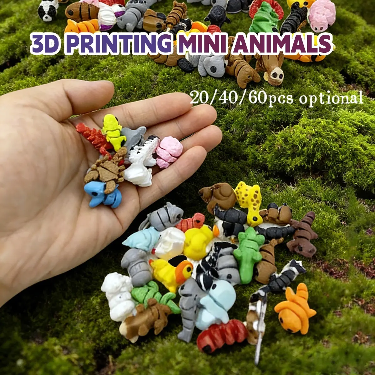 3D printed animal model toy set, 20/40/60PCS, movable, Collectible figurines, Decorative figures, room decor, stress-relieving ornaments, movable joints, suitable for home and office decoration, a handmade gift for children, teenagers, and adults
