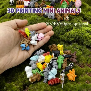 3D printed animal model toy set, 20/40/60PCS, movable, Collectible figurines, collectible room decor, stress-relieving ornaments, movable joints, suitable for home and office decoration. A handmade gift for children, teenagers, and adults