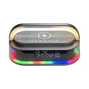 RCA FL Connection AME-103 Portable RGB LED Alarm Speaker, Wireless Charging Pad Audio Bluetooth Lights Chargeable