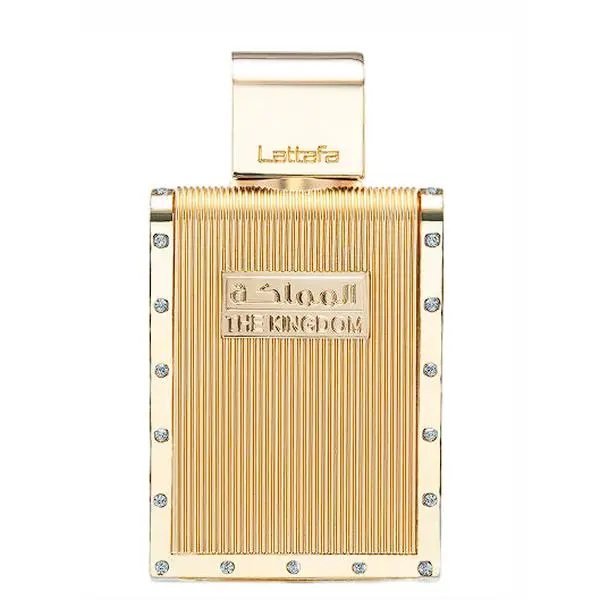 Lattafa The Kingdom M Eau de Parfum for Men, an Elegant Gourmand Vanilla Fragrance with Spicy Amber Notes, 3.4 fl oz Spray, Edp Spray, Elegant Scent, Fragrance Scent Blend, Youth, Green Nuances, Complex Character, Cream, Fresh, Herbal, Lavender, Luxurious