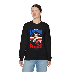 Putting America First Trump 2024 Unisex Crewneck Sweatshirt Casual Classic Collar Cotton Fabric Knit