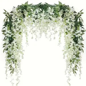 3 artificial wisteria garlands for home gardens, outdoor ceremonies, wedding arched floral decorations, plastic, no electricity or batteries required, Artificial Wisteria Flowers