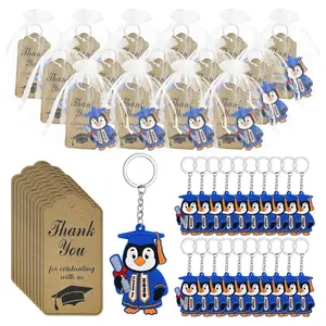 24 Pack Class of 2026 Graduation Keychains – Penguin Grad Party Favors with Thank You Cards & Organza Bags (Blue)