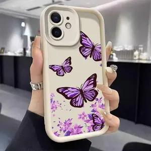 Butterfly & Flower Pattern Phone Case, Decorative Phone Protector Cover, Phone Accessories Compatible with iPhone 11 12 13 14 15 Pro Max Series