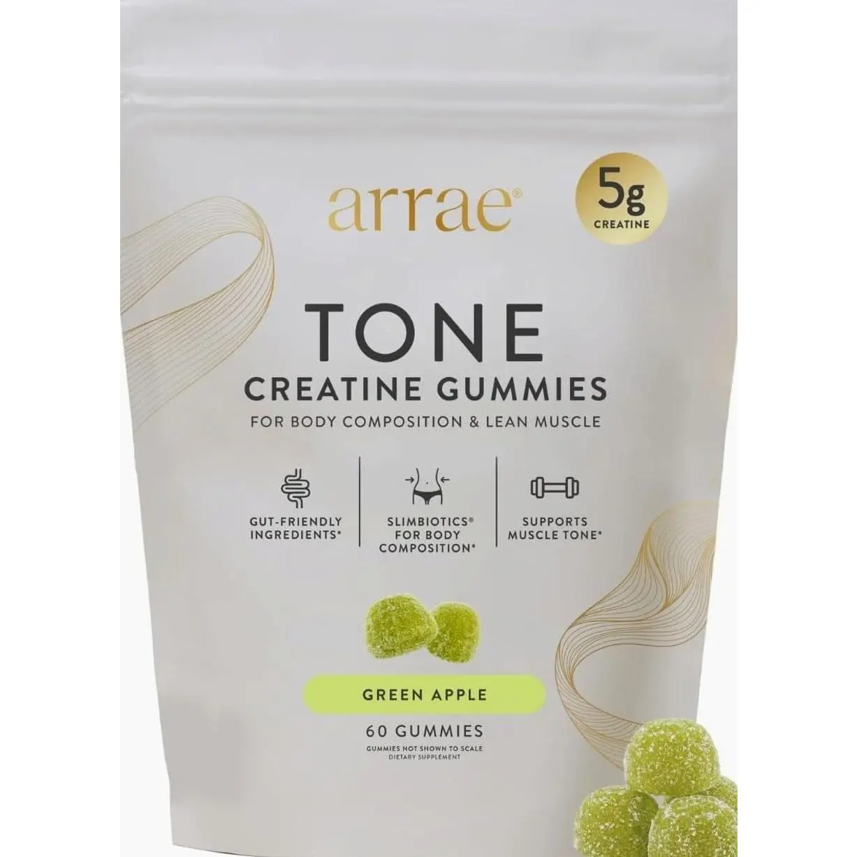 Arrae Tone Gummies – Creatine Monohydrate 5g for Women – Support Lean Muscle, Strength & Recovery – Hormone-Friendly Muscle Toning Supplement – Sour Green Apple Flavor – 60 Count (Sour Green Apple)