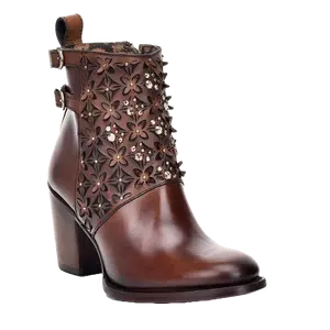 Cuadra Ladies Austrian Crystal Brown Leather Booties CU338