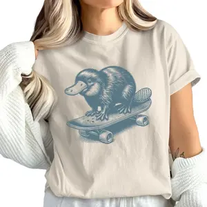 Retro Platypus Shirt, Skateboard Tshirt, Funny Animal Shirts, Skater Gift Tees, Platypus Lover Vantage Skateboarder Apparel