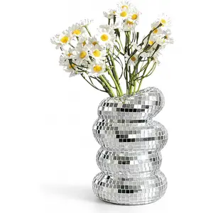 Disco Ball Spiral Vase  Glass Tiles Flower Bottle Disco Ball Planter  Mirror Vase for  Living Room Kitchen Office Table Decor ()