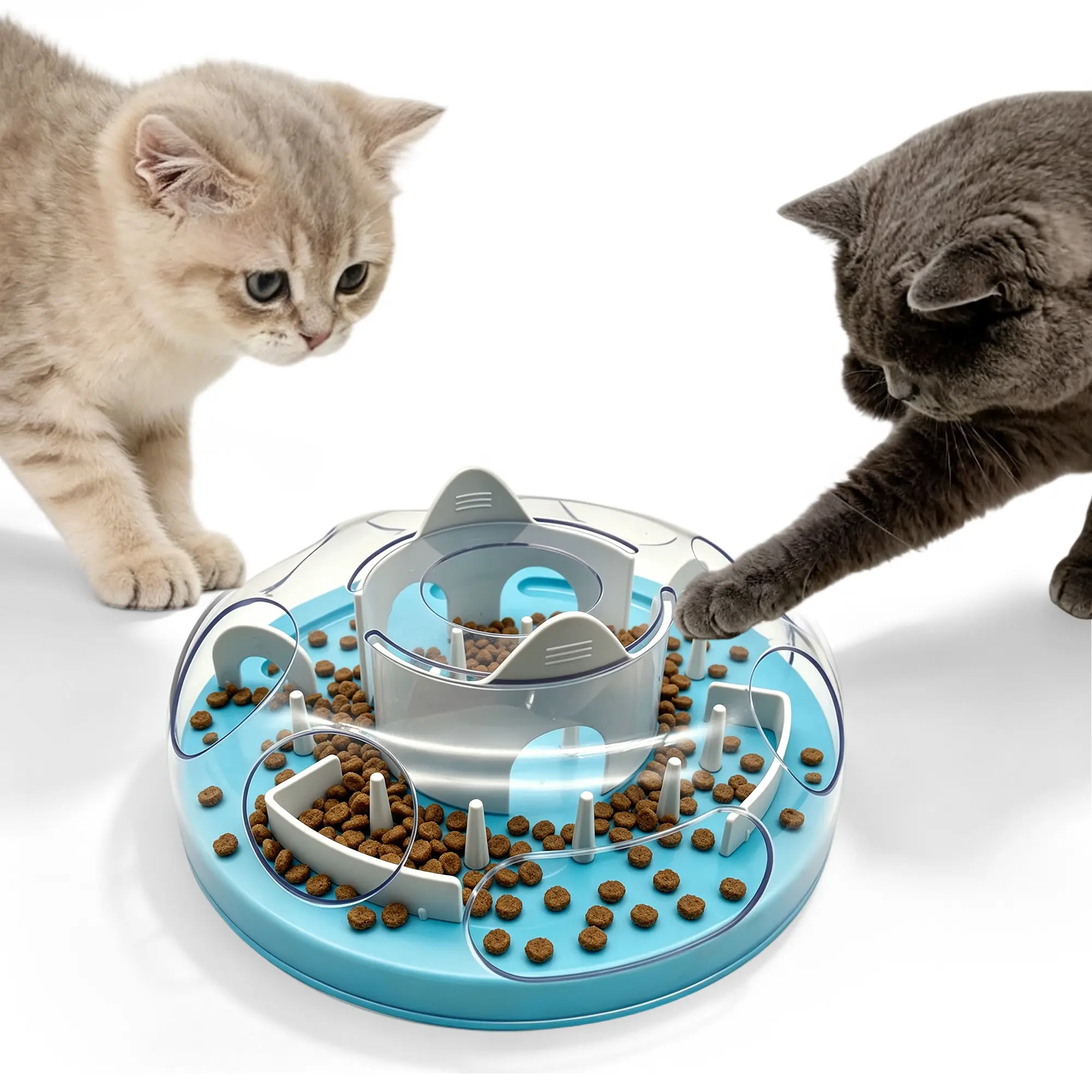 Interactive Cat Slow Feeder Puzzle Toy, Maze Food Dispenser for Mental Stimulation, Anti Slip Slow Eating Bowl, Adjustable Obstacle Pet Feeding Game for Kittens and Small Pets