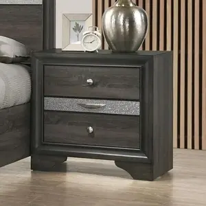 3 Drawers Wooden Nightstand with Nickel Round Knobs, Gray-B016P251549