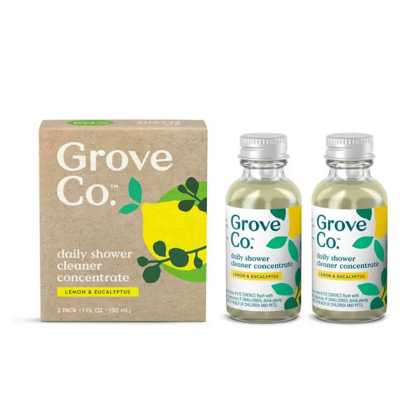 Grove Co. Daily Shower & Bathtub Cleaner Concentrate, 2-Pack 1oz Bottles - Household Scented Fragrance Plant-Based Formula, Safe on Glass, Tile & Tubs