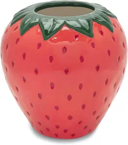 Vintage Inspired Strawberry Vase, Decorative Ceramic Vase, Large Flower Vase, Unique Strawberry Decor for Home/Kitchen/Office