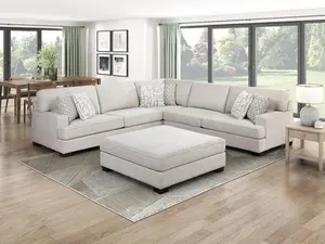 Homelegance 8435BE-42L2R 4 pc Beau beige chenille fabric upholstered sectional sofa with large ottoman