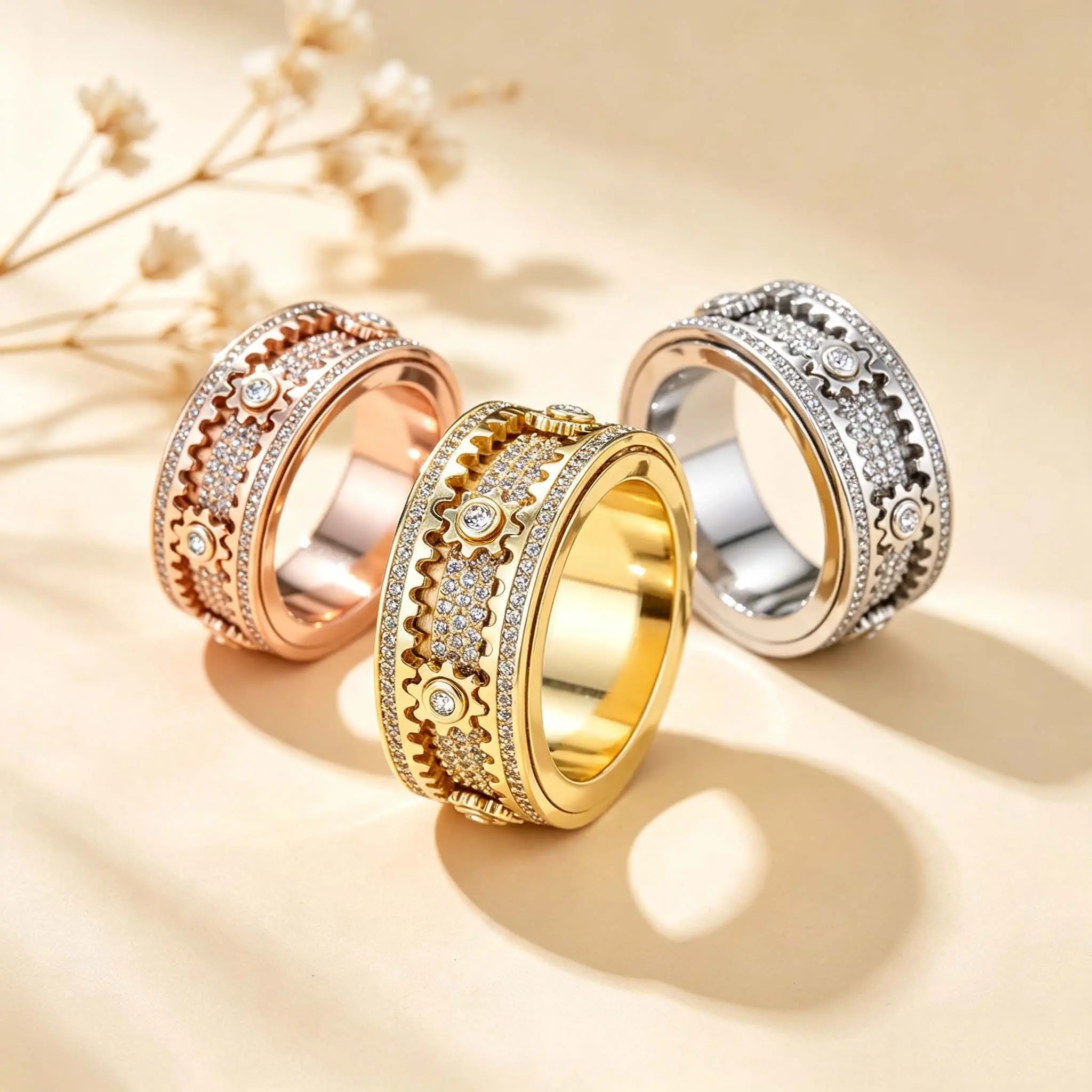 Starry Sky Spinner Ring – Rotating Gear Design, Stress Relief Gift for Men & Women