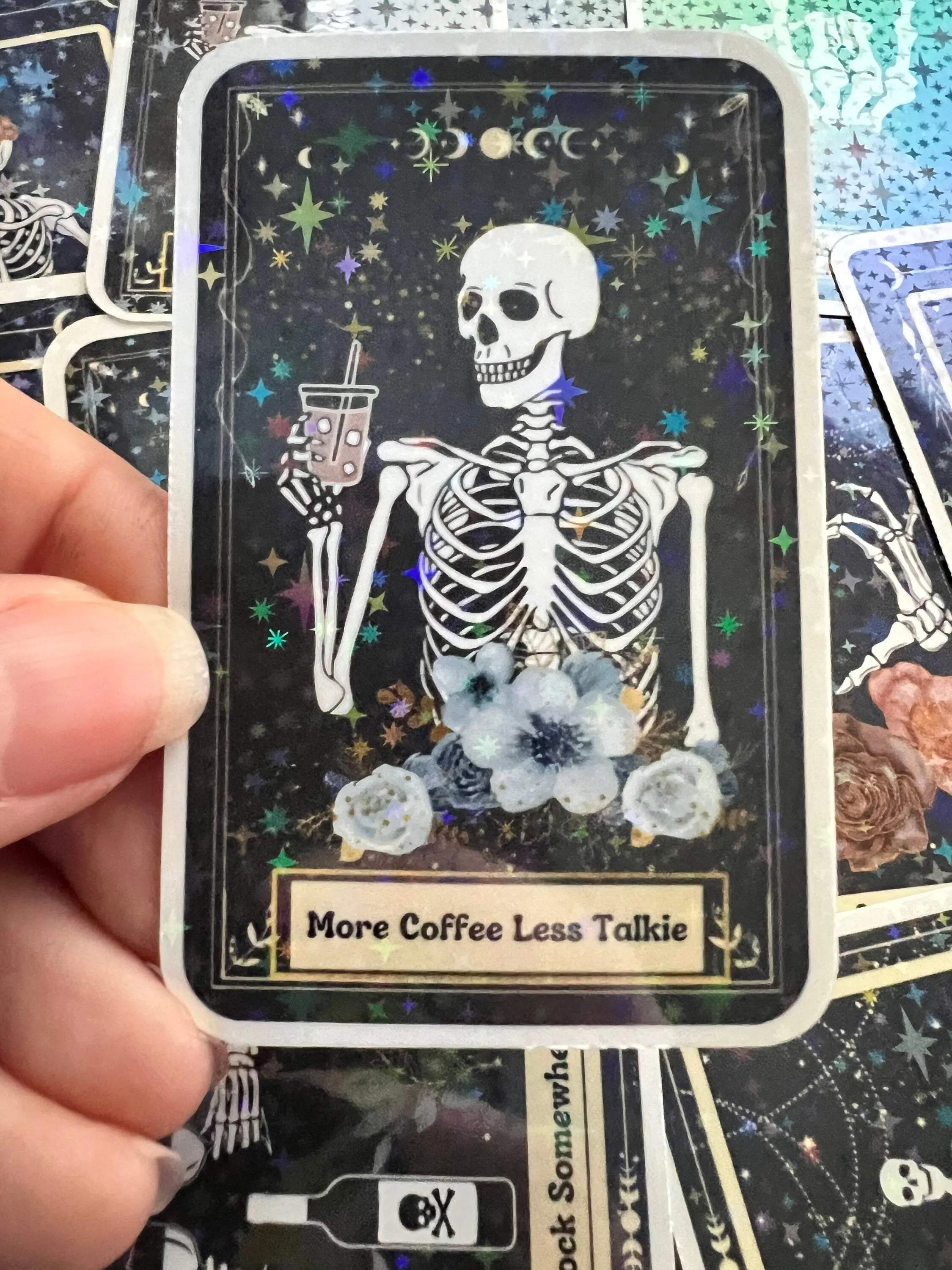 More Coffee Less Talkie Tarot Sticker - Funny Tarot Sticker - Tarot Gift - Gift for Tarot Lover - Skeleton Tarot