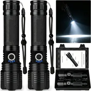 2-in-1 Strong Flashlight,Rechargeable,2 counts Adjustable Brightness Flash Lightfor Outdoor, Emergency, Camping ,Lighting Night security light Lamp