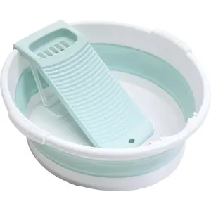 Large Washboard Basin for Hand Washing Clothes,Collapsible Basin for Hand Washing Clothes,Portable Laundry Basin,Wash tub Laundry with Scrubber (Light Green)