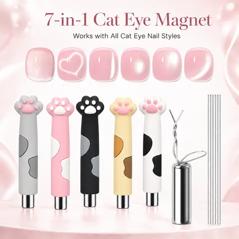 SAVILAND Essential Strong Magnetic Nail Magnet Set - 6PCS N35 Neodymium Magnets, Pocket-Size Cat Eye Tools for Manicure, Nail Art Manicure, Cat Eye Gel Polish, Adults, Beginner-Friendly Operation,familyfun