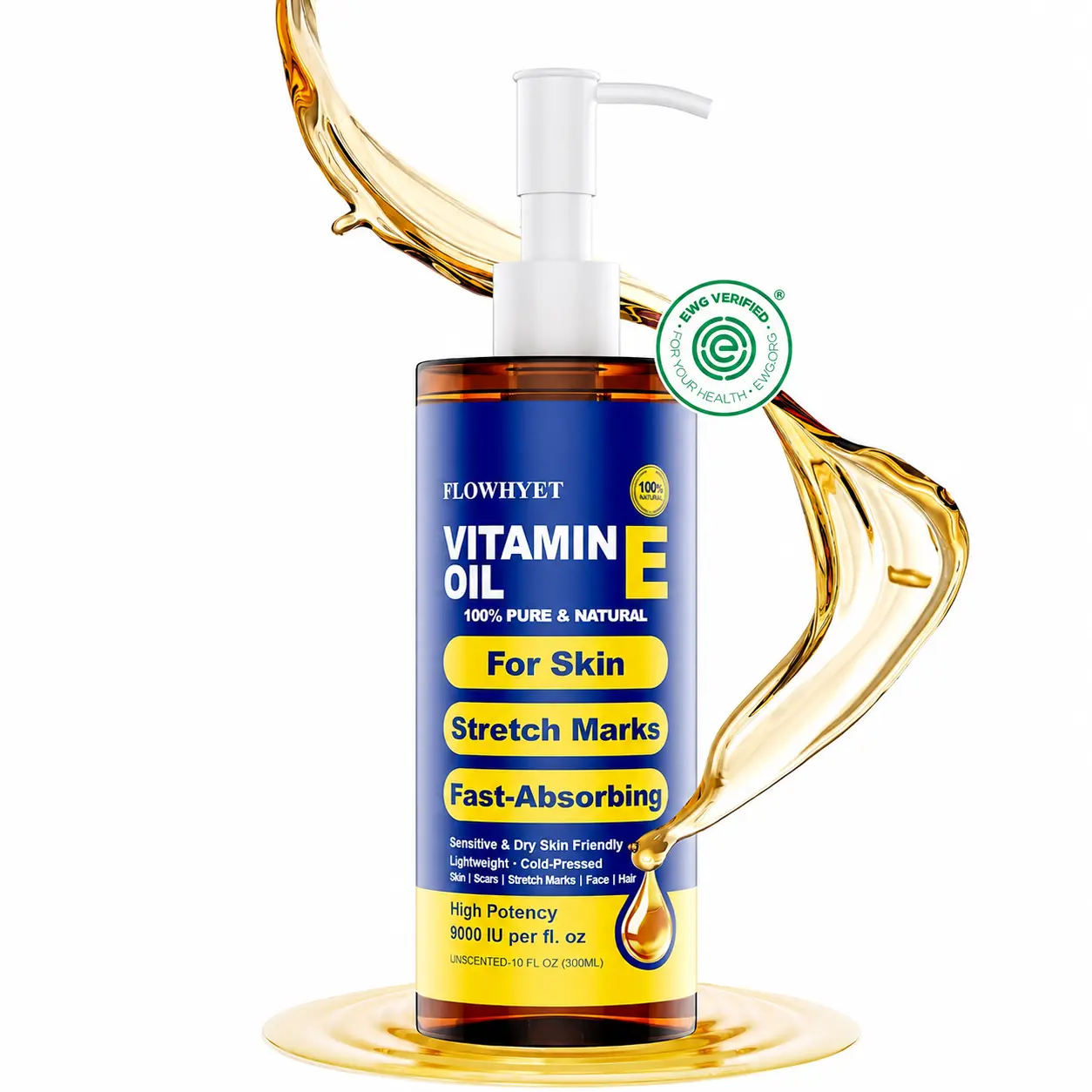 10 Floz Pure Vitamin E Oil For Scars Skin Cold Pressed vit e oil | Organic for Face, Hair, Nails,Nourish Dry Skin,Youthful, Antioxidant, Fade Scars Unscented Body Oil LIGHTWEIGHT 300ml