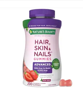Nature’s Bounty Optimal Solutions Advanced Hair, Skin and Nails Pectin Gummies, 2x Biotin Per Serving, No Stick Gummy, Vegetarian Formula, Strawberry Flavor, 200 ct, 100 Total Servings