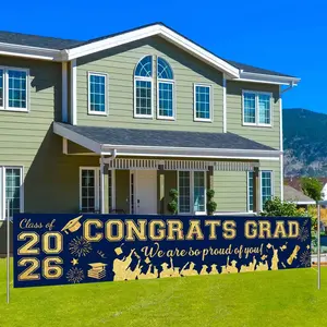 Blue and Gold Graduation Banner — Signage for the Class of 2026 Graduation Ceremony, Large Celebration Banner Backdrop, Decorations for 2026 High School and College Graduation Parties