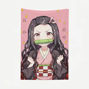 For Demon Slayer Fans & Teens Ultra Soft Plush Nezuko Kamado Classic Pink Kimono Bamboo Mouthpiece Print Throw Blanket Anime Icon Essential Cozy Bedroom Lounge Decor