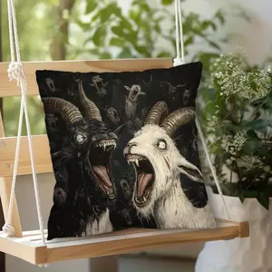 1pc Bohemian Style Screaming Sheep Plush Pillow Cover, 17.7x17.7 Inch - Black & White Design with Goats & Skulls, Zip Closure, Machine Washable Polyester Sofa Decor for Living Room, Office, or Home (No Insert), Living Room Decor | Bohemian Decor | Zippere