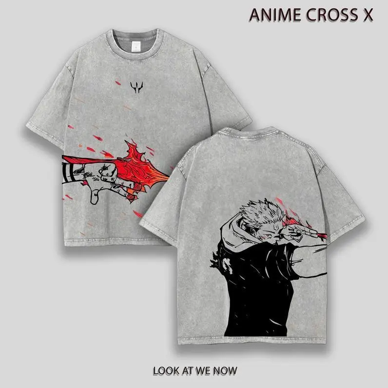 Ryomen Sukuna x Jujutsu Kaisen Ver 4 Anime Double Printed Washed T-Shirt Unisex Mineral Hoodie Anime Manga Washed Heavy Cotton T-shirt, Gift For Anime Fan