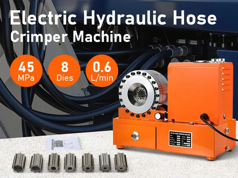 Hydraulic Hose Crimper Tool with 8 Dies, Electric Hydraulic Crimping Machine 110V for AC Hose Repair, Automotive Hydraulic Line & Fuel Line Crimp Tool