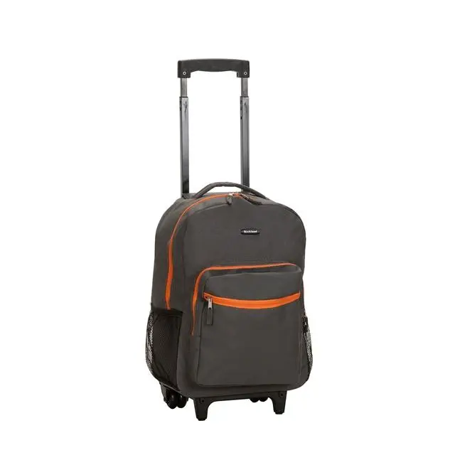 Rockland 17 in. Rolling Backpack - Charcoal, 2 Wheels, Telescopic Handle, Built-in Organizer, High-Capacity Durable Fabric, Metal, Synthetic, Zip, Mesh Compartments, 13"l x 10"w x 17"h Car Interior Decoration Accessory