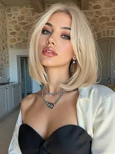 10" Platinum Blonde Bob Perfection  HD Lace Wig | Heat Safe Fiber, Effortless Glam, Daily Wear Blonde Wigs