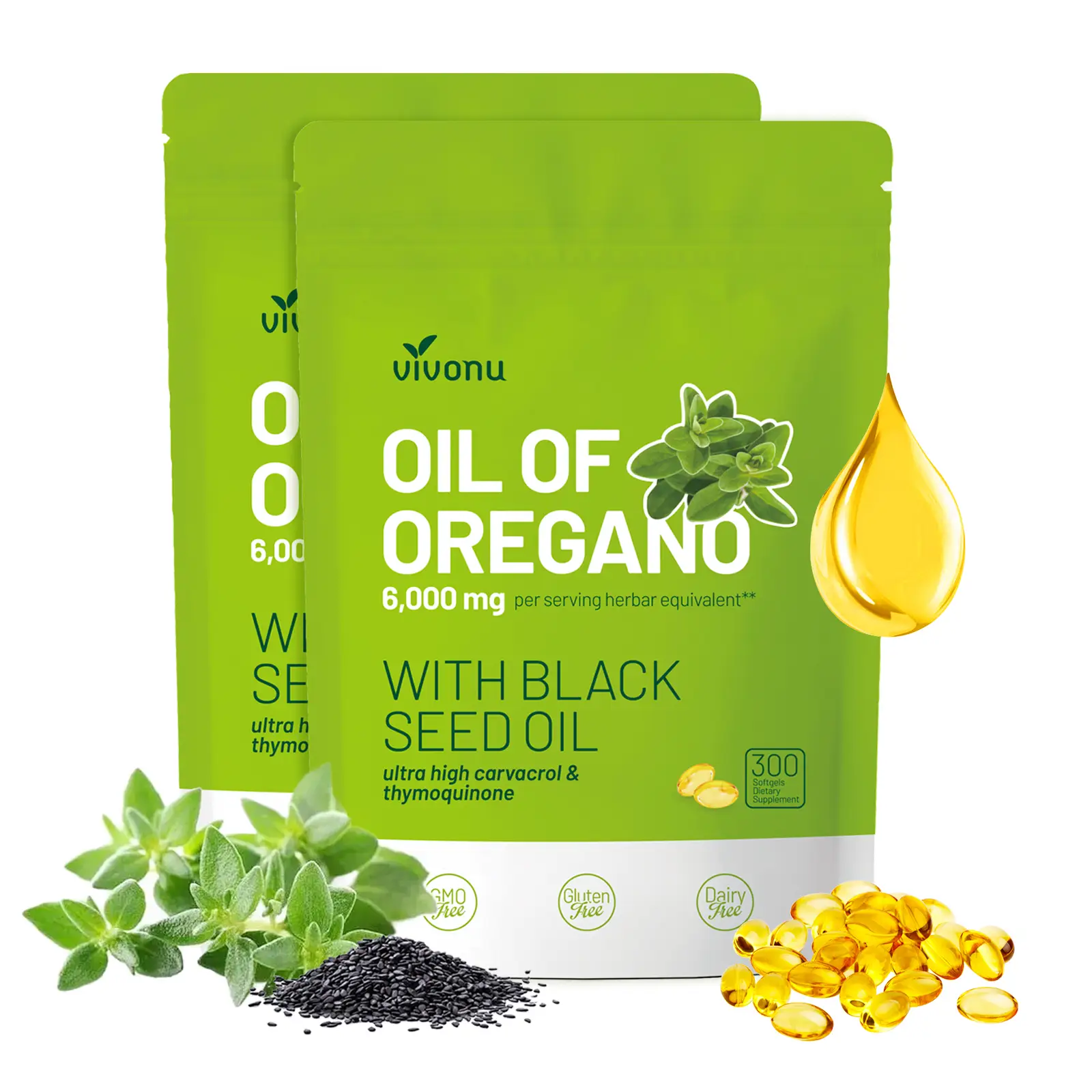 Oil of Oregano with Black Seed Oil 300 Capsules | Natural Antioxidants | Nutriti...