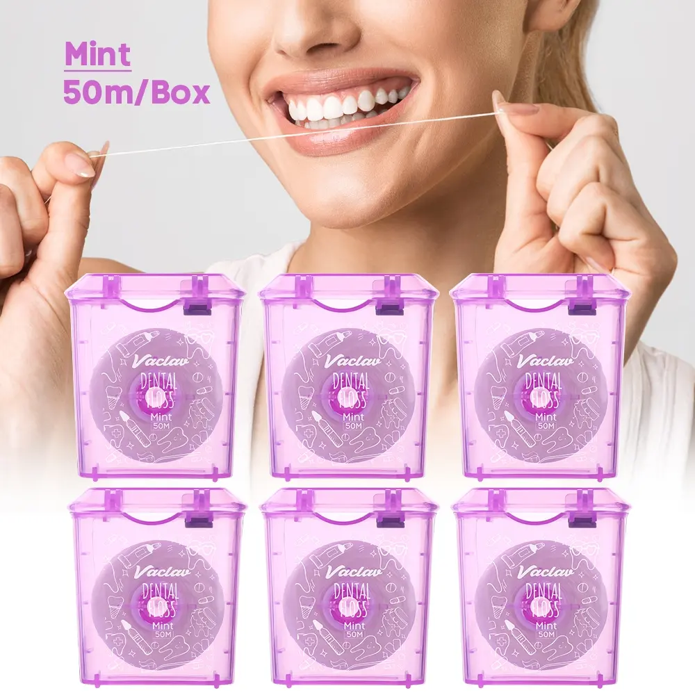 Vaclav 50m/Box Dental Floss Tape High-Tensile Nylon Floss, Deep Cleaning Toothpicks, Smooth Glide Micro-Waxed, Easy Dispensing Box, Dental Care Set Floss Kit