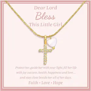 Plated  Heart Cubic Zirconia  Pendant Chain Necklace Christening  Baptism First Communion Confirmation Easter for Girls Teens