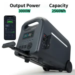 3000W Portable Solar Station with 2560Wh LiFePO4 Battery 1.6-Hour Fast Charging Telescopic Handstick Design UPS Function Wi-Fi Bluetooth Connection Monitoring Data & Software Upgrade Function Expandable Capacity (400W solar panels optional)