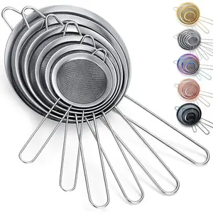 Fine Mesh Strainer 6 Pieces Set, Flour Sifter For Baking, Stainless Steel Clander, Matcha Tea Strainer, Gravy Separator, Stasher Sieve Pasta Strainers Kitchen Utensils