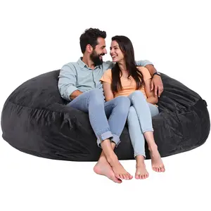 VEVOR Bean Bag Chair,  Giant BeanBag Chair with Removable & Washable Cover for Adult, Dutch Velvet & High-Density Foam Filling Round Bean Bag with Handle and Side Pocket for Living Room Bedroom, Black