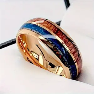 One New Men's Stainless Steel Ring with Wood Grain, A Stylish Ring and A Gift for Male Friends