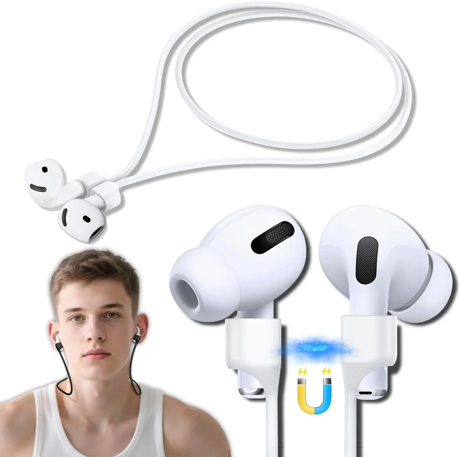 1 Pack AirPod Pro Strap with,AirPod Lanyard Anti-Lost Cord for  Anti-Loss Accessories Compatible with AirPods Pro 3 2025,AirPod 4, Air Pod Pro 2/1, Air Pod 3/2/1 -White