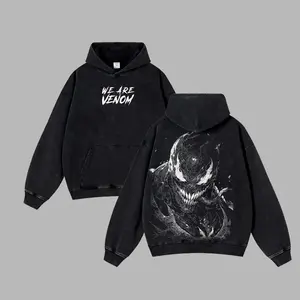 Venom Symbiote v1 MCU Edition Double-Sided Print Oversized Acid Washed Hoodie – Lightweight Cotton Streetwear Graphic Top inspired by the TV Series, perfect for Comic and Superhero fans, Unisex Hoodie for Men & Women.