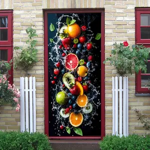 2pcs Tropical Fruit Wall Stickers Colorful Fruit Pattern Decals Self Adhesive Removable Waterproof Wall Decor for Kitchen Living Room Bedroom Dining Room Home Decoration Art Stickers